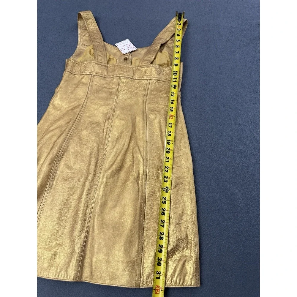 Free People Dress Womens Size 6 Goldie Mini Button Down A-Line Gold Leather $300